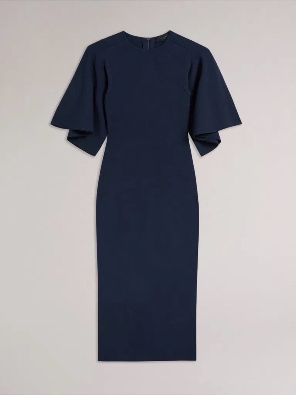 Ted Baker Navy Flutter Midi Dress with Statement Sleeves